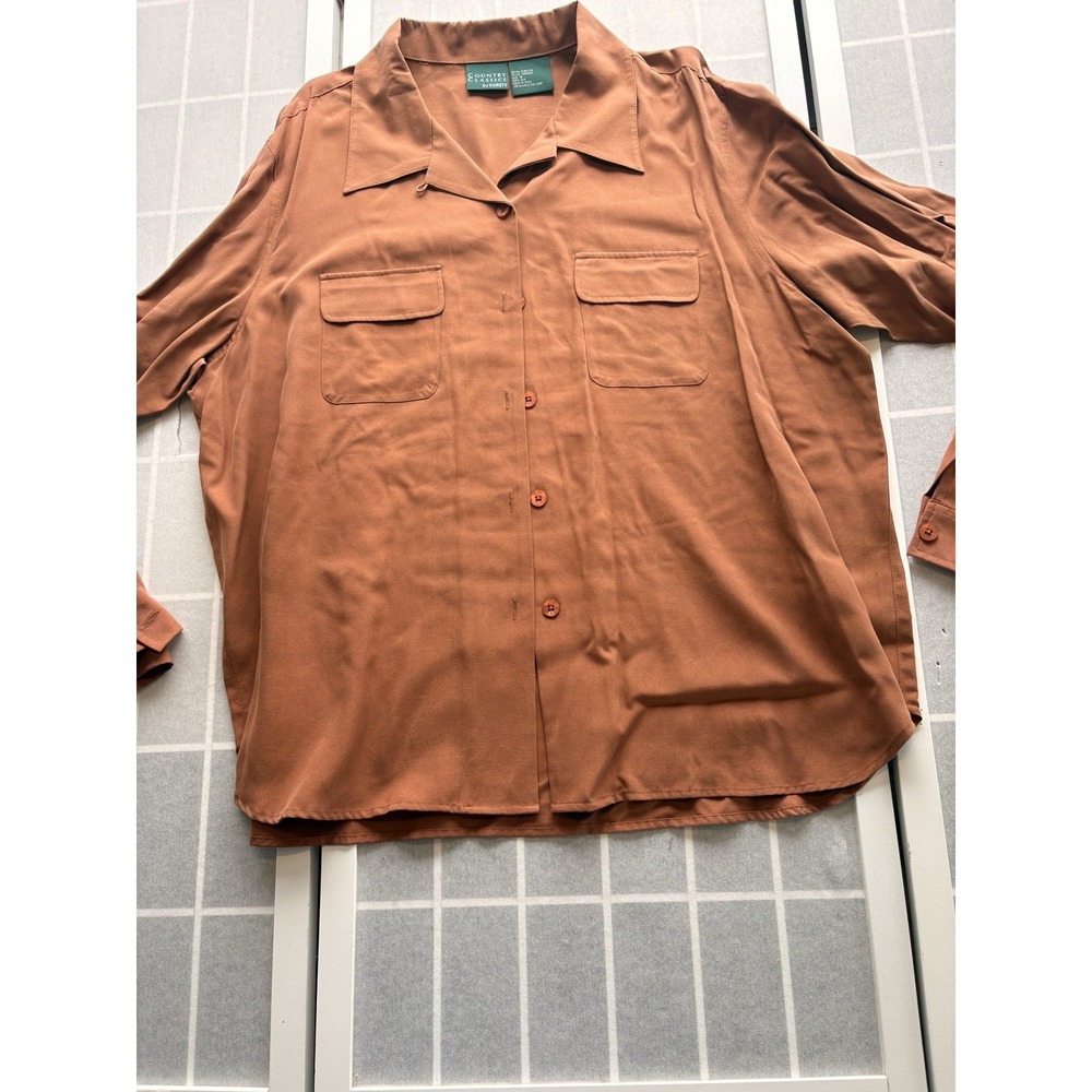 Vintage Koret Burnt Orange 100% Silk Forestcore Sz 18 XL Top Blouse Oxford